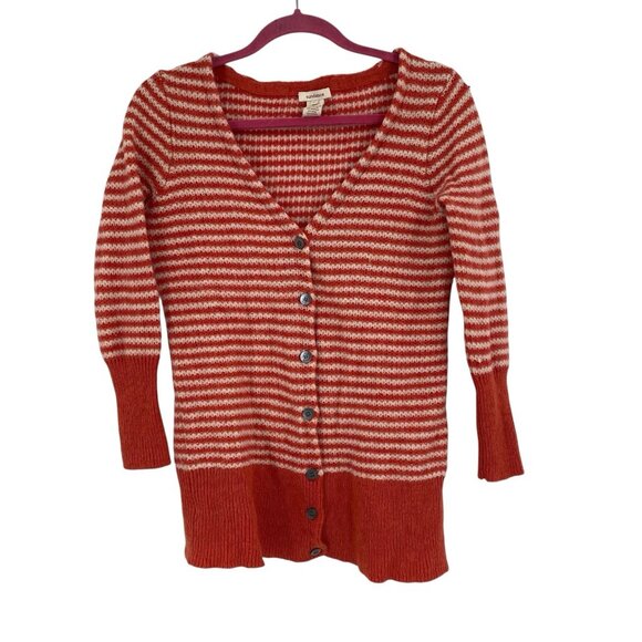 Sundance Catalog Womens Size XS Orange Striped Button Lambswool Cardigan - Picture 2 of 8